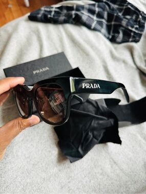 Prada Black Frame Brown Lens Logo Sunglasses